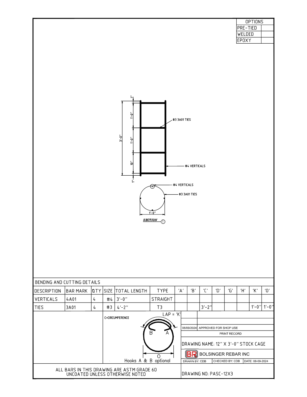 PASC-12X3- 12" x 3'-0" Stock Cage
